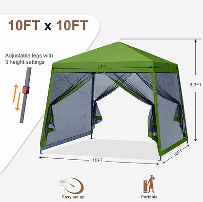 MASTERCANOPY Pop Up Gazebo Canopy with Mosquito Netting (10x10, Grass Green)