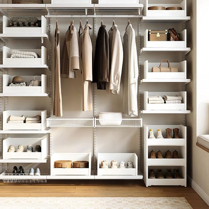 FOUCSSOMEI 4-Tier Stackable Closet Organizer and Storage, Closet Shelves – Heavy-Duty Closet Darwers Wood & Metal, Easy Assembly, Space-Saving,White, Patent Design