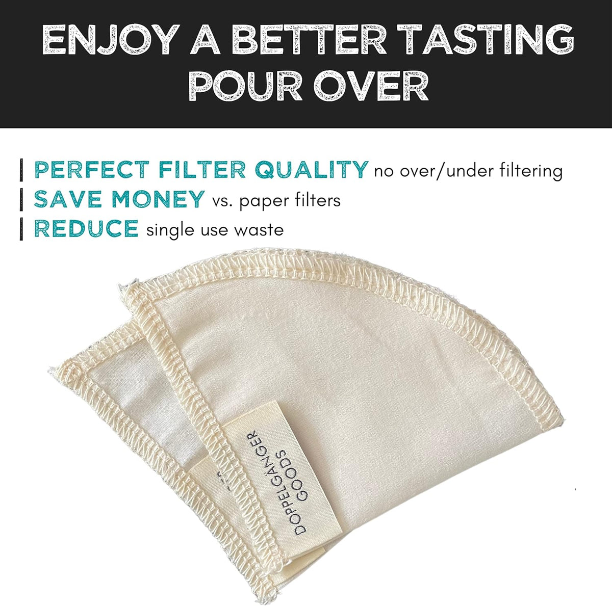 2-Pack) Reusable Organic Cotton Filters for Hario V60 and Origami Style Pourover Coffee Filters, Ceramic Cup, Glass, Plastic Dripper (Size 01