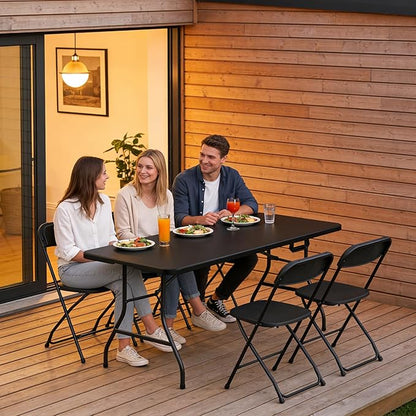 6FT Folding Table, Heavy Duty Plastic Fold-in-Half Utility Table with Handle, Portable Camping Picnic Table with Steel Legs for Indoor Outdoor Party, Dining, Black,2 Pack