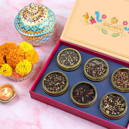 Brewix, Discover India Premium Black Tea Christmas Gift Box (6.34oz/90+ Cups), Tea Gift Sets For Tea Lover, 6 Unique Chai Teas, Best for Birthdays