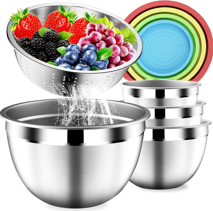 Mixing Bowls with Strainer, Mixing Bowl with Lids Set, Stainless Steel Mixing Bowls