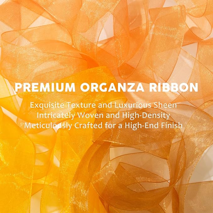 Fall Organza Ribbon Set - 1 Inch x 75 Yds in Yellow Gold, Orange, Terracotta for Thanksgiving, Harvest, Festival, Wedding, Decor, Gift Wrapping, Wreaths, Crafts