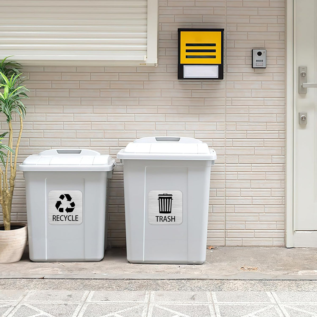Recycle and Trash Magnets Sticker for Recycling Bins and Kitchen Cans, 2 Magnetic Sticker Adhesives for Garbage Containers, Outdoor Waste Bin