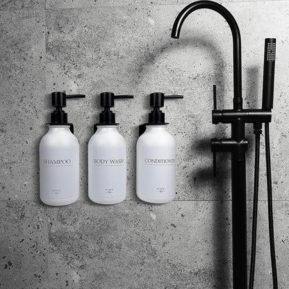 Shampoo Dispenser for Shower Wall, Shampoo and Conditioner Dispenser with 16 Waterproof Labels, No Drill Shower Soap Dispenser Bathroom, Shower Soap Dispenser Wall Mounted,17oz, 3 Pack, Black White