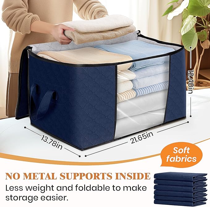 Fab totes Storage Bags,Clothes Blanket Storage Bins Foldable Closet Organizers with Reinforced Handle for Home Dorm Storage and Organization,Fabric Bags for Organizing Sheets,Clothing (Blue,6 Pack)