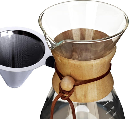 AGOGO Pour Over Coffee Maker Glass - 6/8/10 Cup Barista Kit with 304 Stainless Filter for Home, Office, Camping, Cafes - Easy Clean Coffee Dripper Set (Rag&Brush Included) (8 Cup/28 oz-Slim Shape)