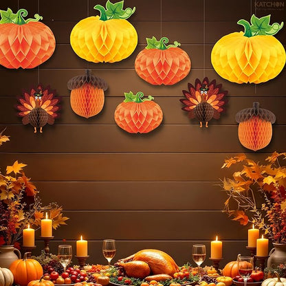 KatchOn, Thanksgiving Hanging Decorations - Pack of 9 | Turkey Centerpieces, Thanksgiving Decorations Indoor | Turkey Decorations, Pumpkin Decorations | Friendsgiving Party Decorations, Harvest Décor