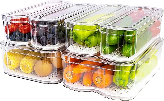 SMRCAD Fridge Organizers and Storage, 6 Pack Clear Freezer Organizer Bins with Lids for Kitchen, Pantry, Refrigerator, Food, Fruit, Vegetable Storage