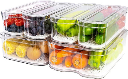 SMRCAD Fridge Organizers and Storage, 6 Pack Clear Freezer Organizer Bins with Lids for Kitchen, Pantry, Refrigerator, Food, Fruit, Vegetable Storage