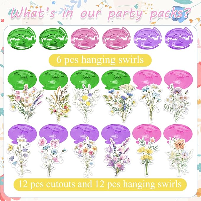 Wildflower Hanging Swirls - 30Pcs Wildflower Ceiling Hanging Decorations Floral Hanging Streamers for Spring Flower Garden Themed Party Supplies