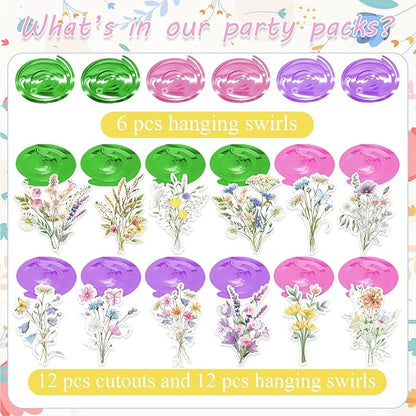 Wildflower Hanging Swirls - 30Pcs Wildflower Ceiling Hanging Decorations Floral Hanging Streamers for Spring Flower Garden Themed Party Supplies