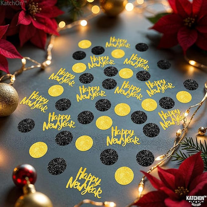 KatchOn, Glitter, Gold and Black Happy New Year Confetti - Pack of 200 | New Years Confetti 2026, New Years Eve Party Supplies 2026 | NYE Table Decorations | Happy New Years Decorations 2026