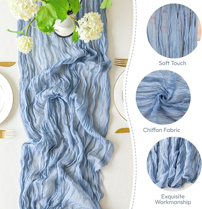 Sioloc 5 Pack Dusty Blue Cheesecloth Table Runner 120'' x 35'',Spring Easter Decor Soft Gauze Boho Wedding Table Decor for 10ft Table Birthday Party,Baby Shower, Bridal Shower, Home & Event Decor