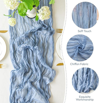 Sioloc 5 Pack Dusty Blue Cheesecloth Table Runner 120'' x 35'',Spring Easter Decor Soft Gauze Boho Wedding Table Decor for 10ft Table Birthday Party,Baby Shower, Bridal Shower, Home & Event Decor