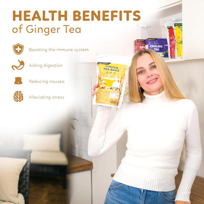 Indochine Blends, Ginger Tea Bags, 50 Teabags, 2g/bag, Individually Wrapped Envelopes, Caffeine-free, No Sugar