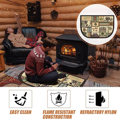 Demissle Cabin Fireplace Hearth Rug Fireplace Mats Cabin Southwestern Fireproof Rug Fire Resistant Mat for Wood Stove Floor for Kitchen Indoor Outdoor(27 x 48 Inch,Nostalgic)
