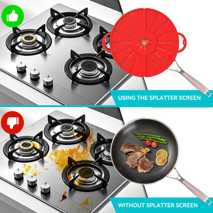 Silicone Splatter Screen for Frying Pan, Foldable Splash Guard, Multi-Use Grease Splatter Guard,Heat-Resistant Trivet Mat, 12" Non-Stick Oil Splatter Guard, Dishwasher Safe, BPA Free-red