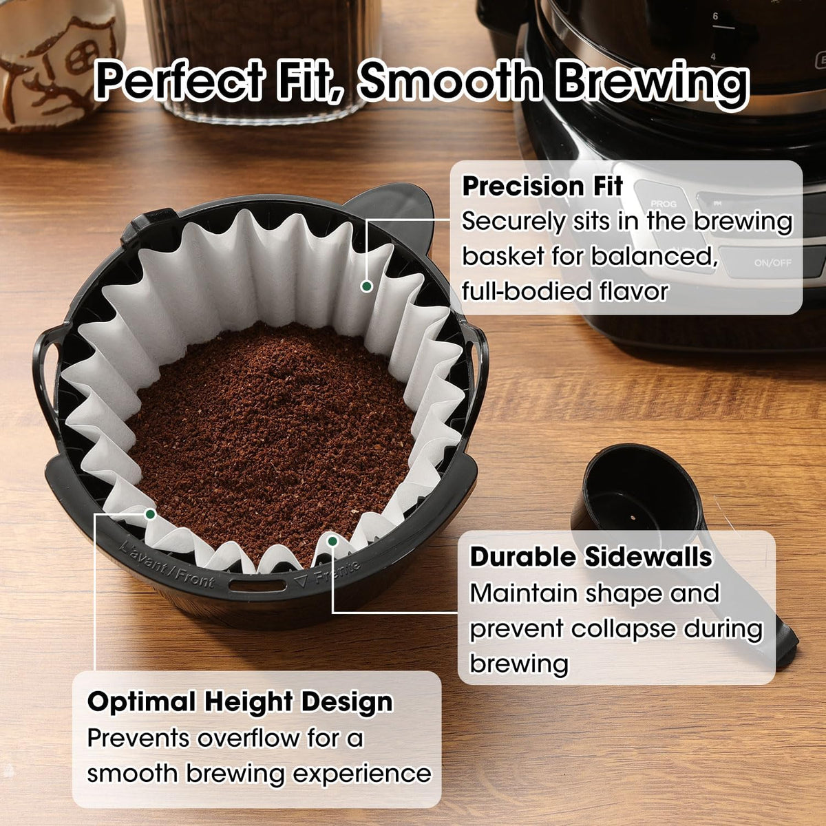 Basket Coffee Filters 8-12 Cup, 200 Count Flat Bottom Paper Filters for Drip Coffee Makers, Compatible with Mr. Coffee, BLACK+DECKER, Cuisinart, White