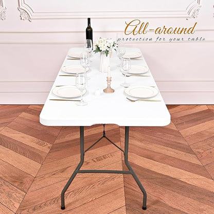 6 Pack Stretch Fabric Table Top Cap Cover, fits 8Ft Tables, Spandex Table Covers Washable Elastic Universal Rectangle Tablecloth Protector for Indoor Outdoor Party Picnic Wedding, White, 30" W x 96" L