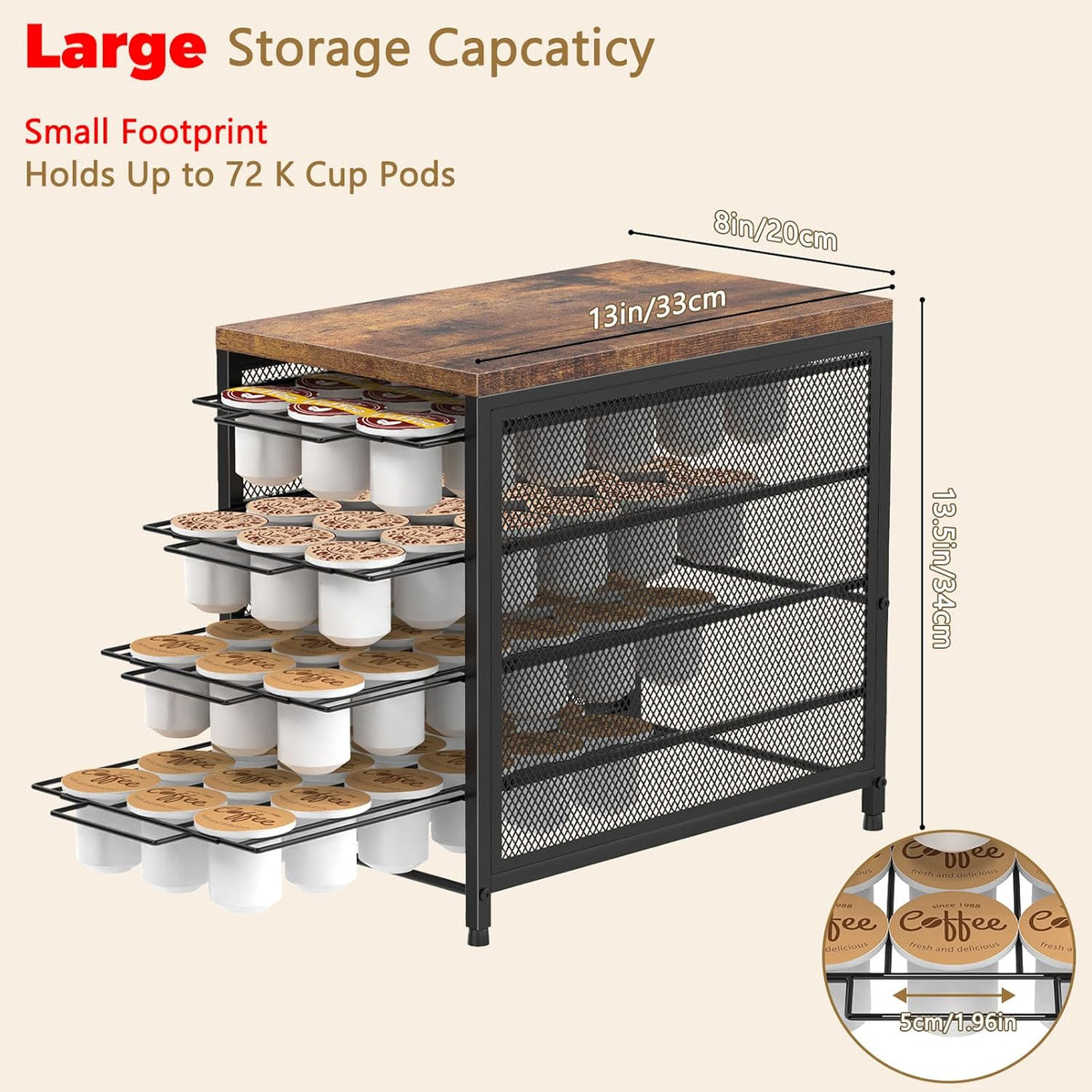 Nananardoso Coffee Pod Holder For Counter, 4 Tier Coffee Pod Drawer for Keurig Pod Storage Drawer Holder