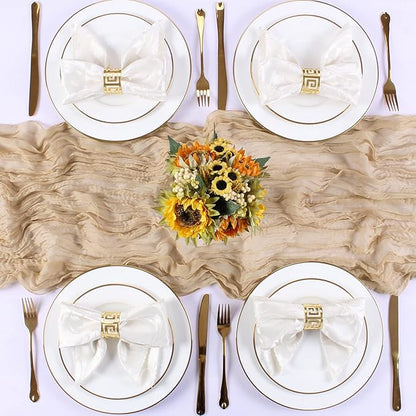 Sand Cheesecloth Table Runner 10FT Rustic Sheer Gauze Table Runners 120 Inch Boho Cheese Cloth Table Decorations for Wedding Party Bridal Baby Shower Home Decor