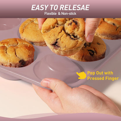 2 Pack 24 Cups Mini Muffin Pan with Metal Reinforced Frame Silicone Molds Cake Pans Egg Bites Silicone Circle Cookie Molds Muffin Tin Tart Pans Non