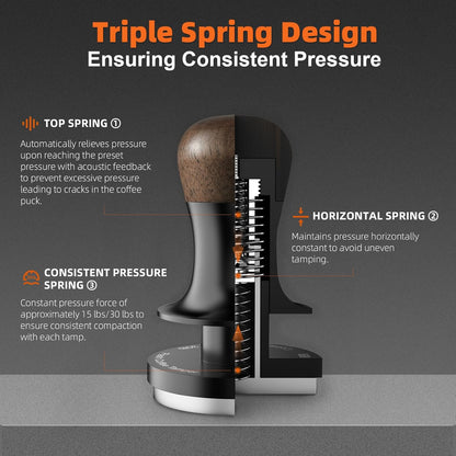 MHW-3BOMBER 58mm Espresso Tamper - 3 Spring Loaded Coffee Tamper with Sound Feedback - Barista Tamper Tool Espresso with 15lb / 30lbs Replacement Springs - Fits 58mm Standard Baskets T7068F-OS