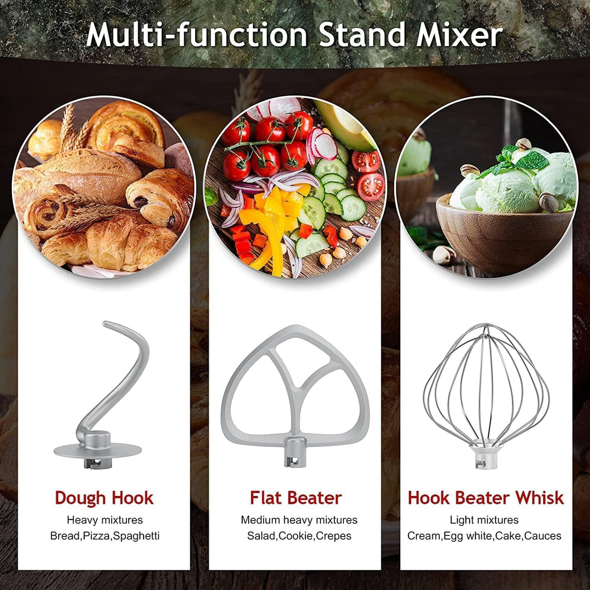 COOKLEE Stand Mixer, 9.5 Qt. 660W 10-Speed Electric Kitchen Mixer with Dishwasher-Safe Dough Hooks, Flat Beaters, Wire Whip & Pouring Shield Attachments for Most Home Cooks, Champagne