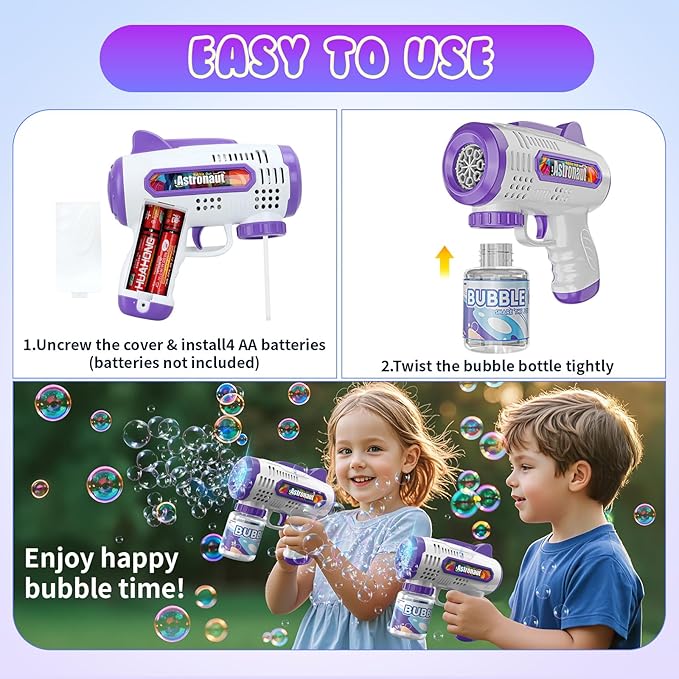 3 Pack Bubble Guns with Bubbles Solution: Automatic Bubble Maker Machine for Boys Girls, Bubble Guns Outdoor Toys for Toddlers, Party, Wedding Birthday Gifts for Ages 3 4 5 6 7 8 Year Old Kid