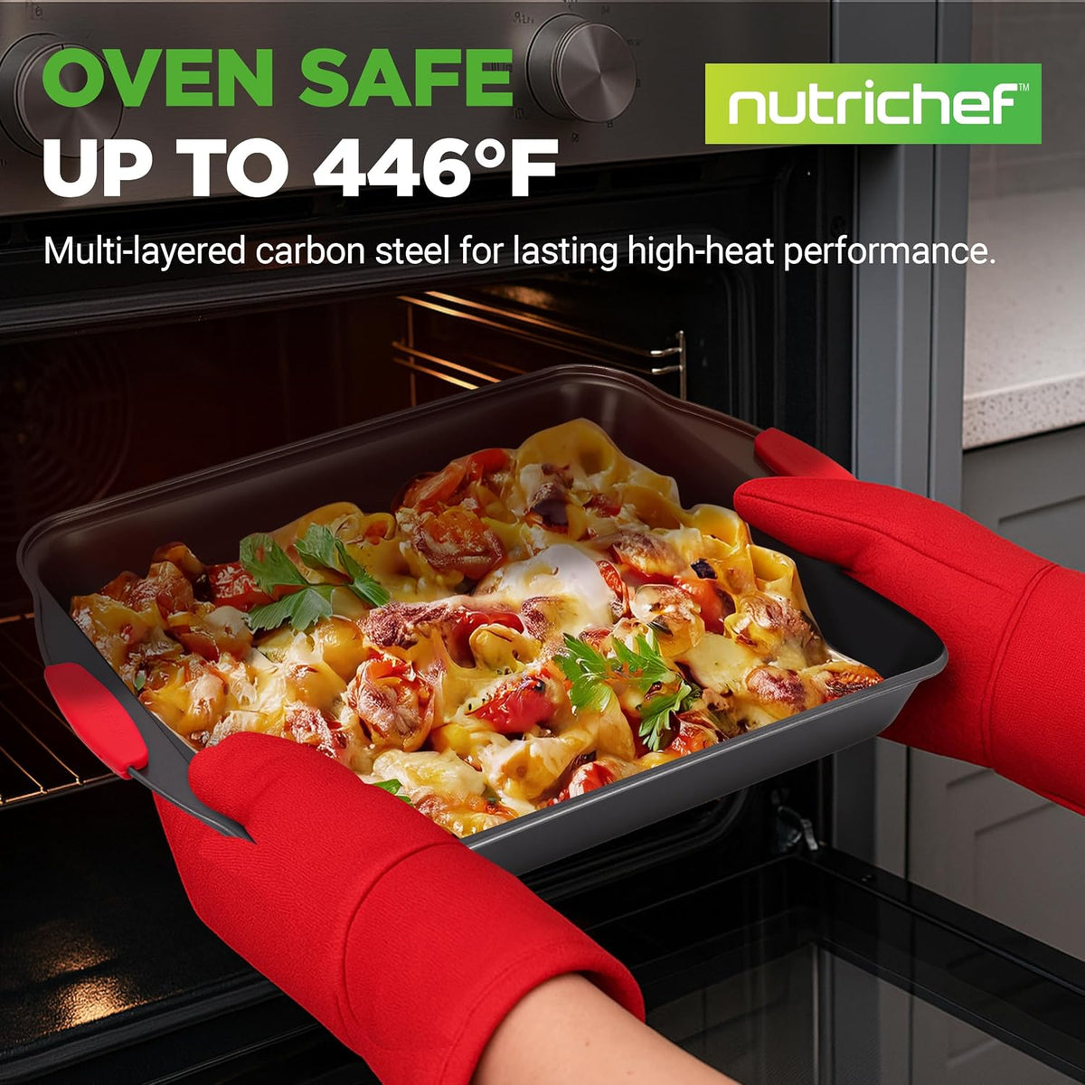 NutriChef Baking Pans Set - 6 Piece Bakeware with Nonstick Carbon Steel for Easy Release and Cleanup, Durable and Versatile Design, Includes Cookie Sheet, Loaf Pan, Muffin Tin &amp; More