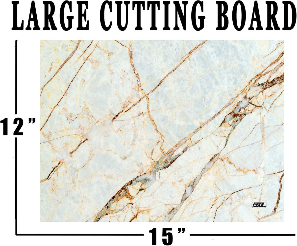 Rogue River Tactical White Brown Marbled Stone Pattern Textured Marble Art Kitchen Glass Cutting Board Modern Decorative Gift Abstract Wavy Contrast