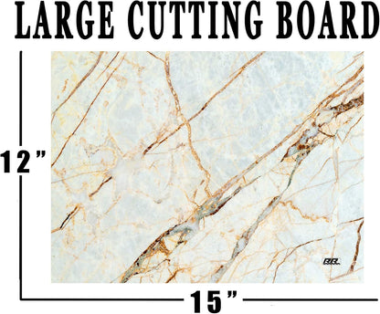 Rogue River Tactical White Brown Marbled Stone Pattern Textured Marble Art Kitchen Glass Cutting Board Modern Decorative Gift Abstract Wavy Contrast