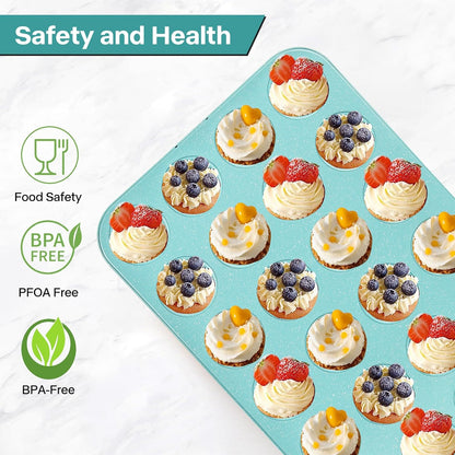 2-Pack Light Blue 24-Cup Ceramic Mini Muffin Pan – Non-Stick Muffin Tin, PFOA-Free, Healthy Baking, Perfect for Cupcakes