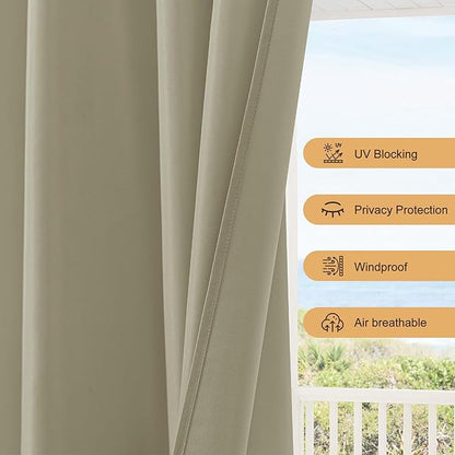 HolidayIdeas Waterproof Patio Outdoor Curtains with Rod Pocket 4 Pcs- UV & Privacy Protect Weatherproof Gazebo Outdoor Drapes for Porch, Balcony, Apartment, Sliding Glass Door, Taupe, 54x84 Inch