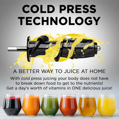 Cold Press Juicer Machine | 3 Inch Wide Chute | High Nutrition & Juice Yield | 3 Juicer Modes | Easy to Clean | Slow Masticating Juicer for Vegetables and Fruits [Black]