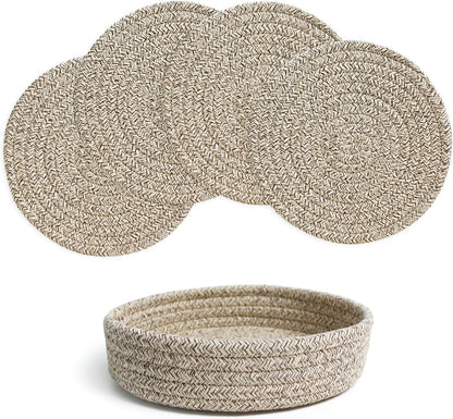 RIOOP 7 Inches Trivets for Hot Dishes, Pots and Pans with Storage Basket, 4 Heat Resistant Large Coaster for Kitchen, Hot Pads Mats for Countertops Table Kitchen Essentials Farmhouse Halloween Decor