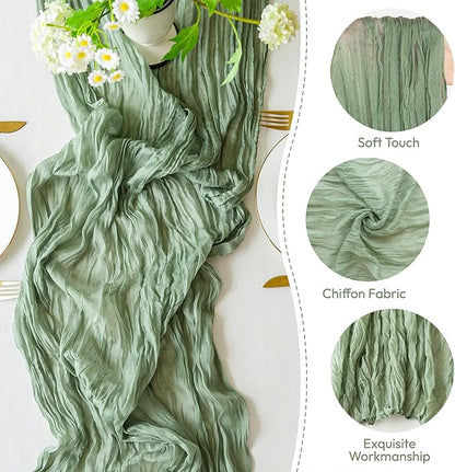 Sioloc 5 Pack Sage Green Cheesecloth Table Runner 120'' x 35'',Spring Easter Decor Soft Gauze Boho Wedding Table Decor for 10ft Table Birthday Party,Baby Shower, Bridal Shower, Home & Event Decor