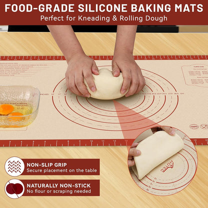 Hotec Silicone Baking Mat - 26x16 Thickened Pastry Dough Mat with Measurement Non-Stick For Dough Rolling, Bread, Oven Liner, Kitchen Counter