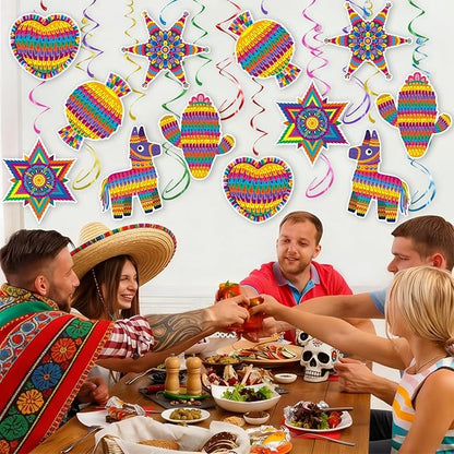 Mexican Fiesta Hanging Swirls - 30 Pcs Cinco De Mayo Decorations Ceiling Hanging Streamers for Mexican Fiesta Cactus Themed Birthday Baby Shower Party Decorations