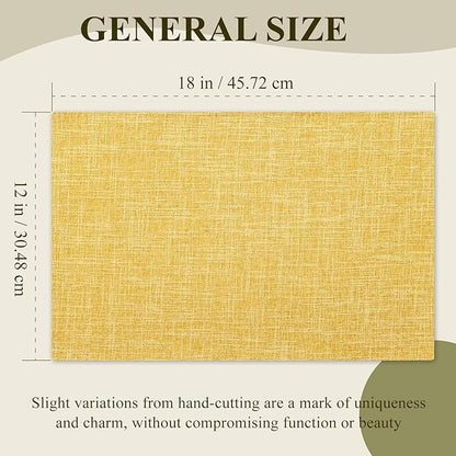 KXN Placemats Set of 4, Dual-Layer Thickened Faux Linen Table Mats, Heat Resistant & Wrinkle-Free, Machine Washable Cloth Place Mats for Kitchen Dining Indoor Outdoor (Yellow)