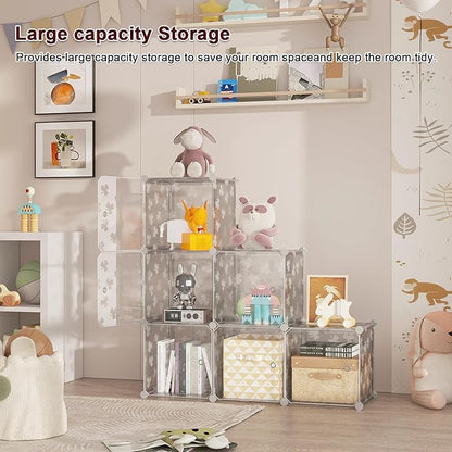 C&AHOME Cube Storage Organizer with Doors, 6-Cube Shelves, DIY Plastic Modular Bookshelf, Closet Clothes Storage Shelving Ideal for Bedroom, Living Room, Clover Embossed, Transparent