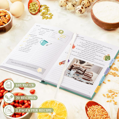 Lanpn Blank Recipe Book Cookbook for 70 Recipes, A5 Waterproof Empty Recipe Notebook to Organize Your Family Recipes