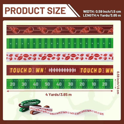 Football Ribbons 5 Rolls 20 Yards Total, 5/8" Sports Grosgrain Football Themed Ribbons for Gift Wrapping Crafts Making Hair Bows and Team Party Decor