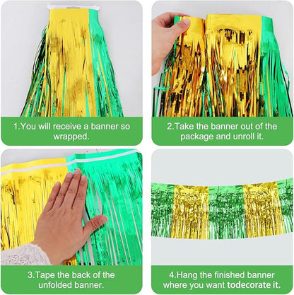 BEISHIDA 3 Packs Metallic Foil Fringe Garland Green Gold Wall Hanging Tinsel Fringe Banners for Car Floats Bridal Shower Wedding Birthday Graduation Holiday Party Decoration(30 Feet)