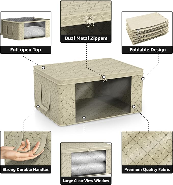 Sorbus Medium Clothes Storage Bags - Foldable Blanket Storage Bins for Organizing Bedroom, Closet, Clothing, Comforter, Organization with Clear Window, Lids and Carry Handles - Set of 8