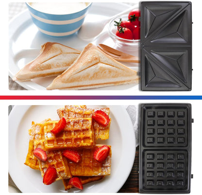 Total Chef 4 in1 Grill Waffle Maker - Sandwich, Panini Press Machine, Electric, Mini Belgium Waflera, Non-Stick Removable Plates, Easy To Clean Countertop Cooking Kitchen Appliance For Breakfast