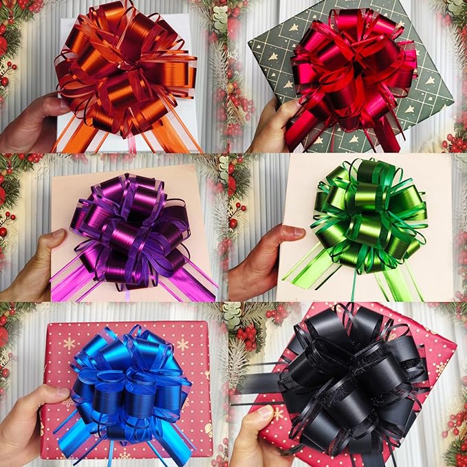 6PCS Bows for Gift Wrapping, 6 Inches Gift Bows with Mixed Color Gift Wrap Bows for Wedding, Basket, Valentines Day, Birthday, Anniversary, Florist Packaging