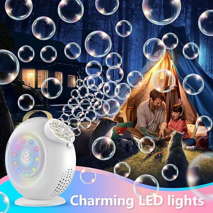 Automatic Bubble Machine for Kids & Toddlers, Rechargeable 15000+ Bubbles Per Minute with 90°/360° Rotation & LED Light - Bubble Blower for Birthday Wedding Outdoor Party Gifts