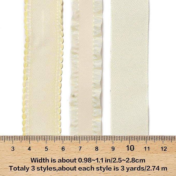 BEEFLYING 3 Styles Yellow Wire Edged Ribbons for Gift Wrapping, 25~28mm×2.7m Fabric Ribbons Strip Ribbons for Wedding Party Decoration Hair Bows Flower Bounquet Sewing and Craft, 9 Yards